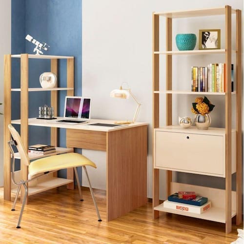 imagem-Conjunto Home Office 2 Peças Escrivaninha Match e Estante Artely Off White/Carvalho - Branco