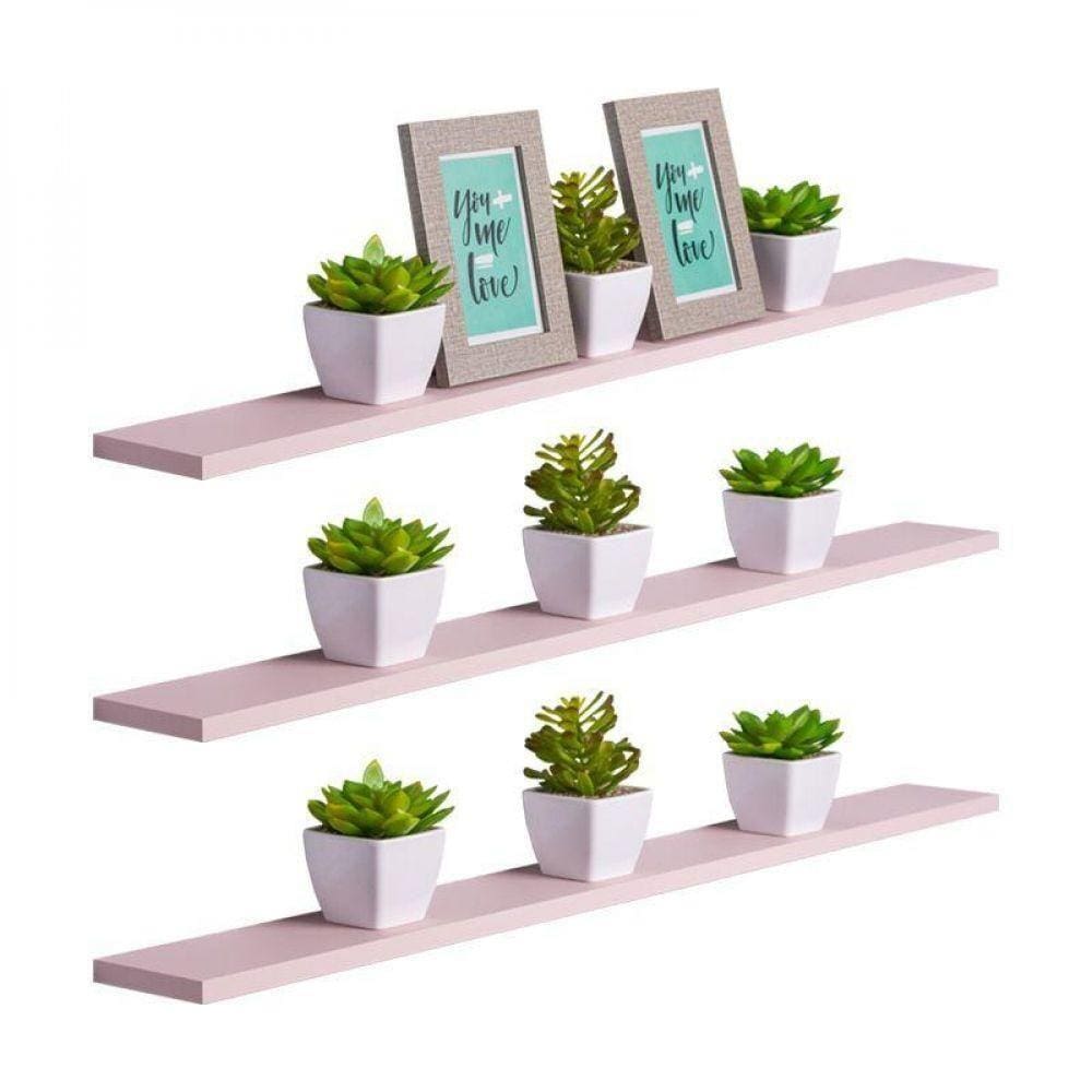 Kit 3 Prateleiras 90 x 10cm Rosa Claro Invisível