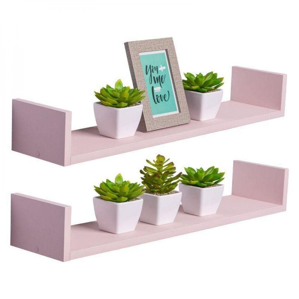 Kit 2 Prateleiras U 90 x 10cm Rosa Claro Invisível