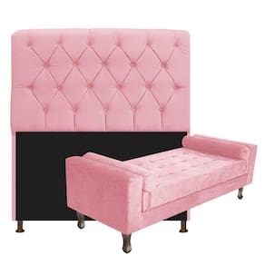 Kit Cabeceira Lady e Recamier Queen Size Suede Rosa Bebê