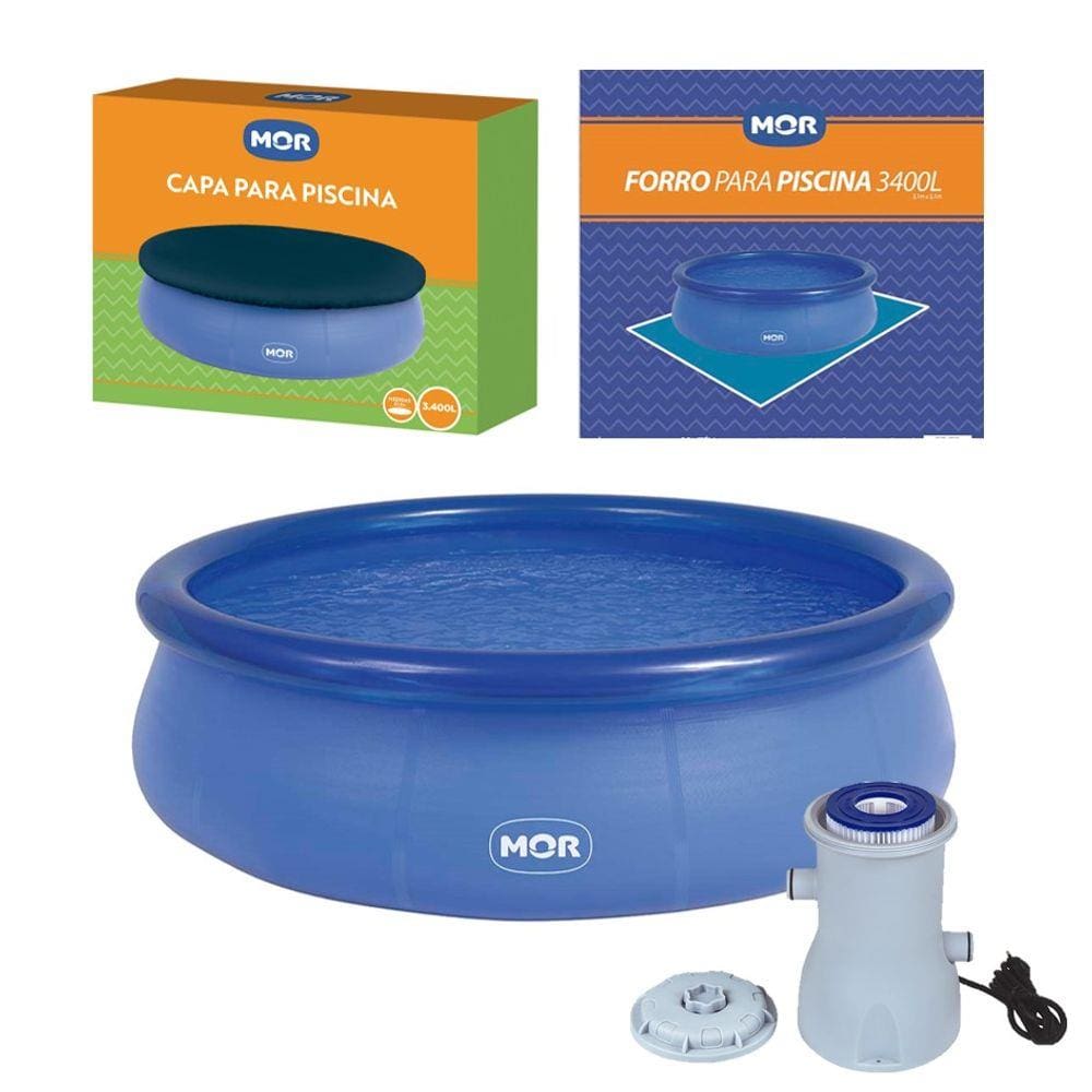 Kit Piscina Inflável Splash Fun 3400 L + Capa + Forro + Filtro Bomba - Mor
