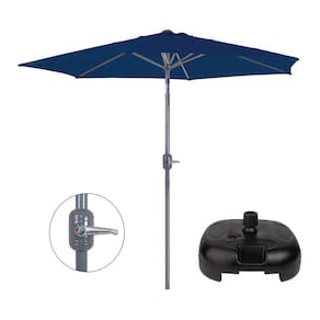 Kit Ombrelone Guarda Sol Alumínio Manivela 2,4 Metros Azul + Base Plástica Preta - Mor