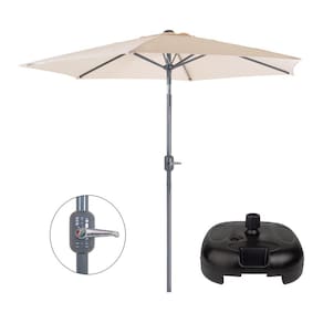 Kit Ombrelone Guarda Sol Alumínio Manivela 2,4 Metros Bege + Base Plástica Preta - Mor