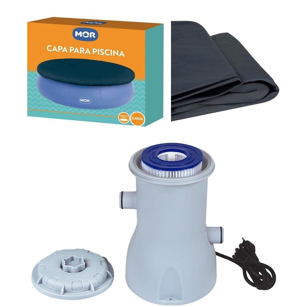 Kit Capa + Filtro 2.200 L/h Para Piscina Splash Fun 2400 Litros - Mor