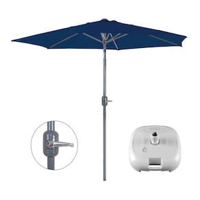 Kit Ombrelone Guarda Sol Alumínio Manivela 2,4 Metros Azul + Base Plástica Branca - Mor