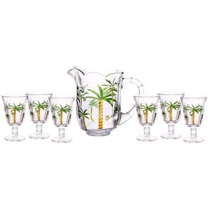 Conjunto 7 peças 1 Jarra 1,3 L + 6 Taças 240 ml de Cristal Palm - Lyor