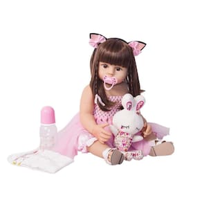 Boneca Bebê Reborn Princesa 100% Silicone Roupa Rosa 55Cm