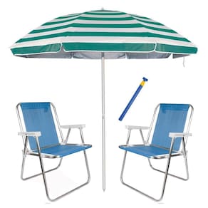 Kit Praia 2 Cadeira Alta Sannet alum + Guarda Sol 2,6m Listrado Alum + Saca Areia - Mor