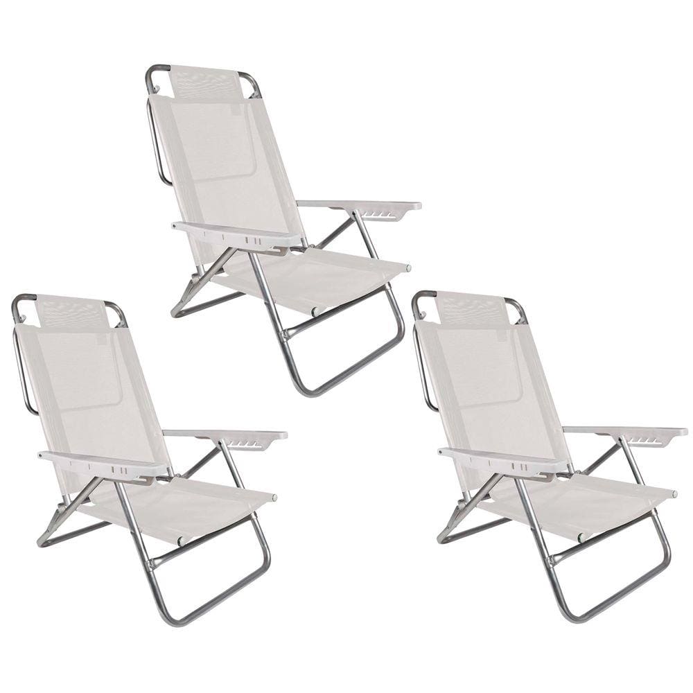 Kit 3 Cadeira Reclinável Summer 6 Posições Alumínio Praia Camping - Mor