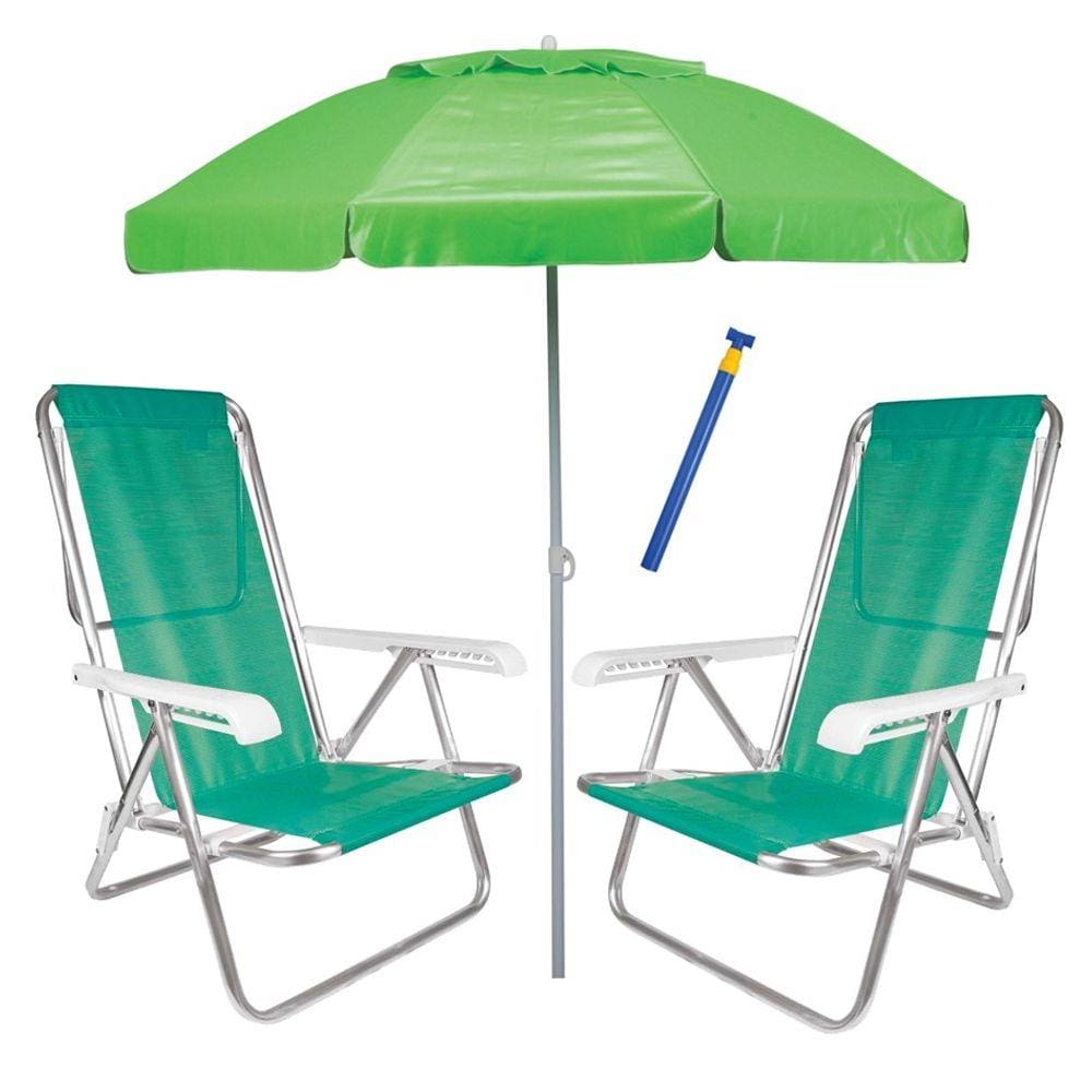 Kit Praia 2 Cadeira Reclinável Sannet Alum + Guarda Sol Bagum Alum + Saca Areia - Mor