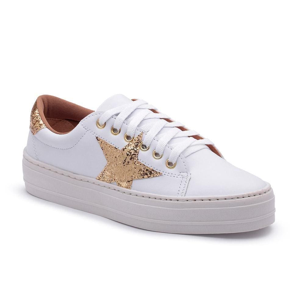 Tênis Casual Feminino Cadarço Flatform Bordado Conforto
