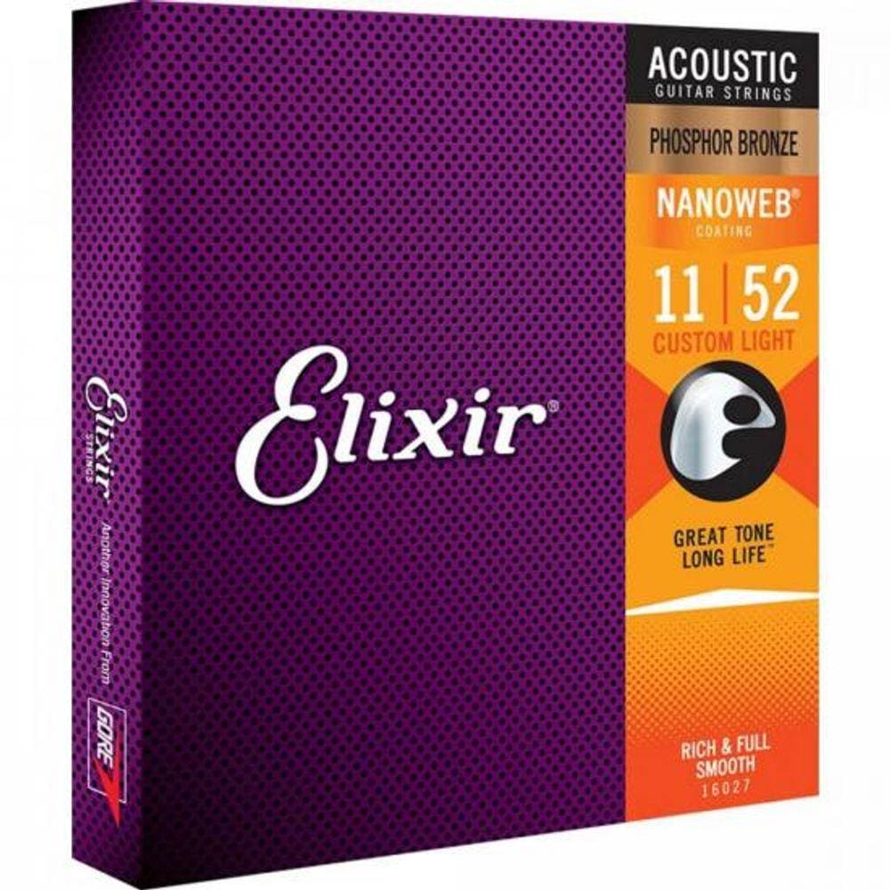 Corda de Violão Elixir 011 Custom Light Phosphor Nanoweb