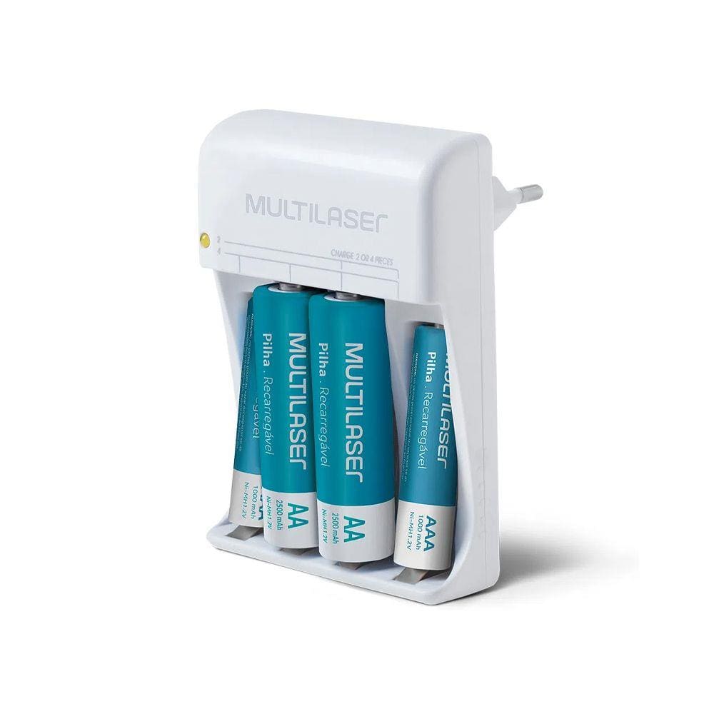Carregador de Pilhas AA/AAA 2 Pilhas AA 2500Mah 2 Pilhas AAA 1000Mah CB045 - Multilaser