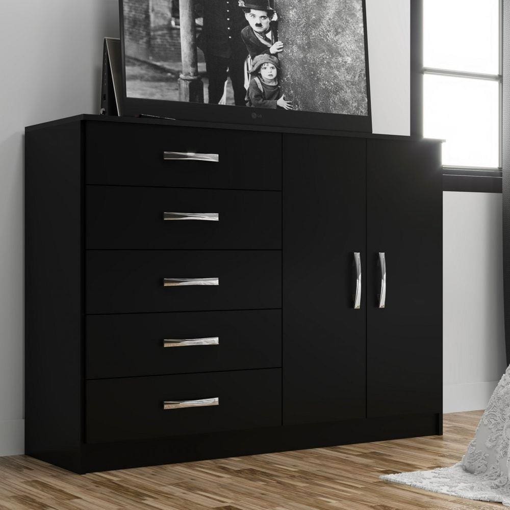 Cômoda 2 Portas 5 Gavetas Black Evidência Móveis Preto