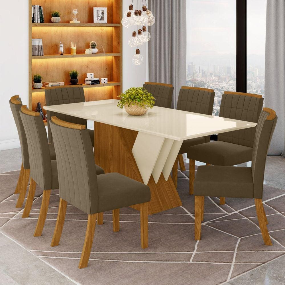 Conjunto Mesa de Jantar Quadrada - ELITTE PLUS com 8 cadeiras - AKILA