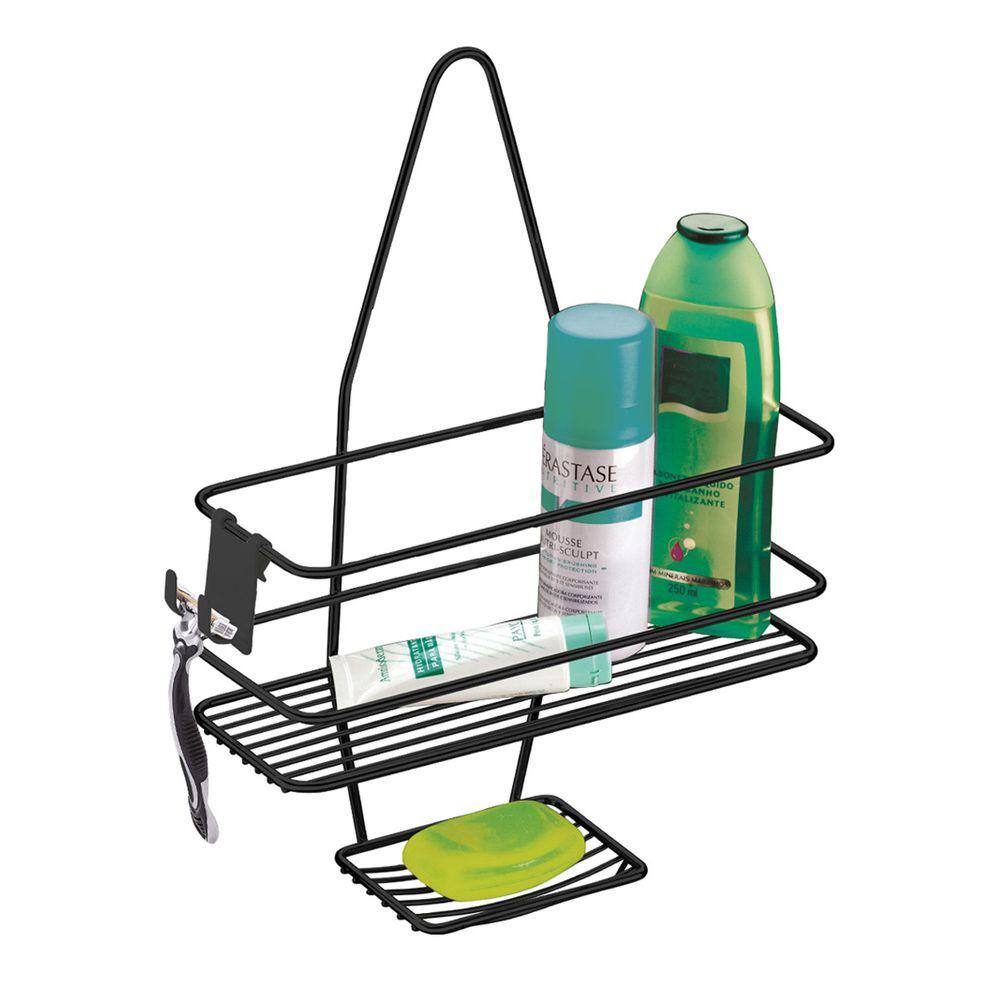 Suporte Porta Shampoo Sabonete De Registro Com Gancho Móvel Banheiro Preto Fosco - 997PT Future
