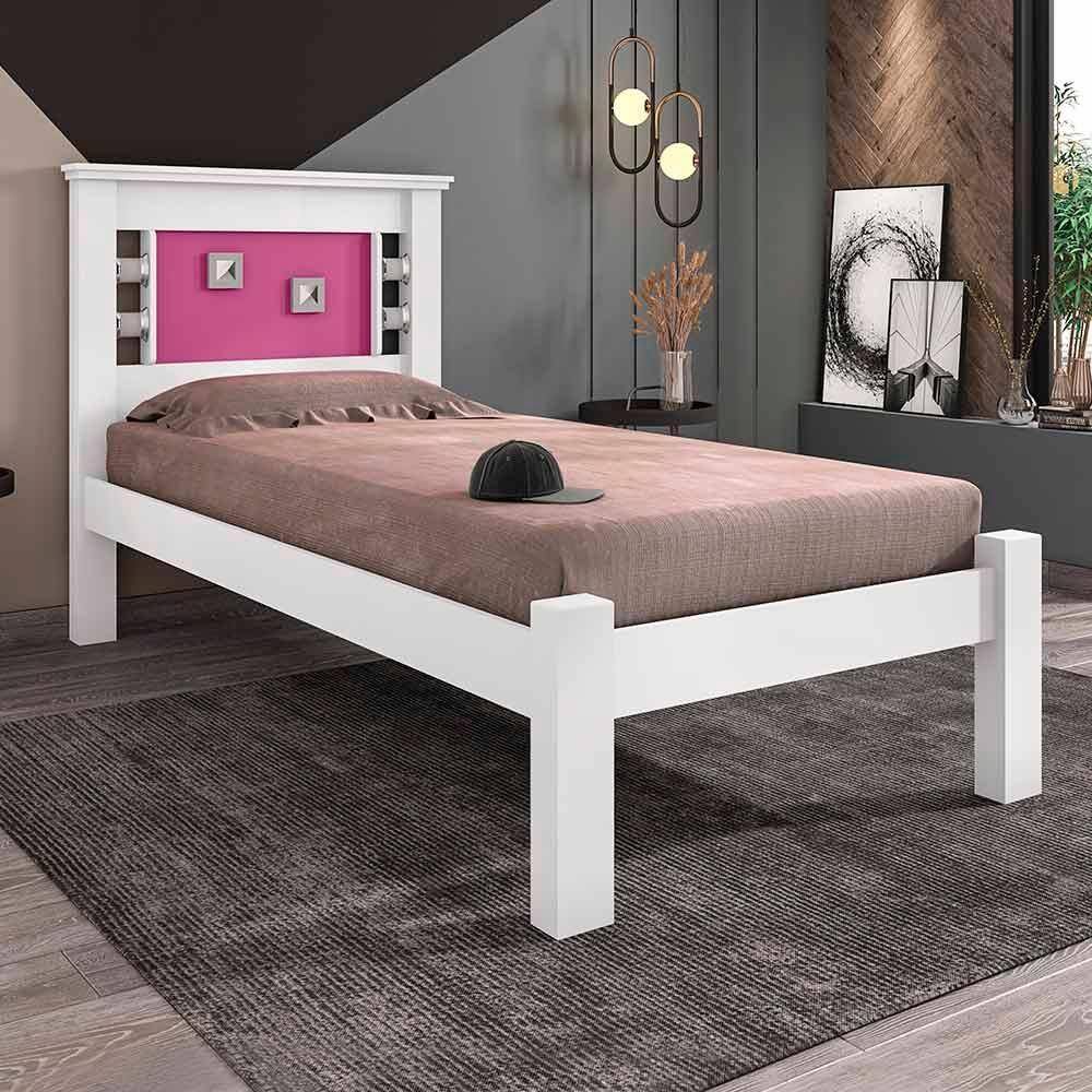 Cama Solteiro Com Detalhes Na Cabeceira Branco Rosa Lavínia Framar - Branco