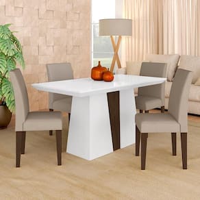 Mesa Com 4 Cadeiras Turim 1,36 Branco/imbuia/bege - Móveis Arapongas