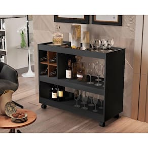 Aparador com Adega Sala Bar Gold Luxo Preto/Caramelo - Comprar Móveis em Casa