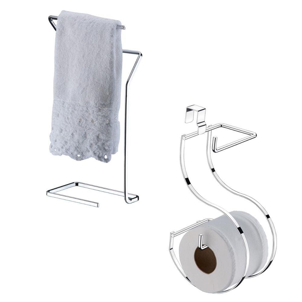 Kit Porta Toalha Bancada + Suporte Papel Higiênico Duplo - 1891 Cromado Future