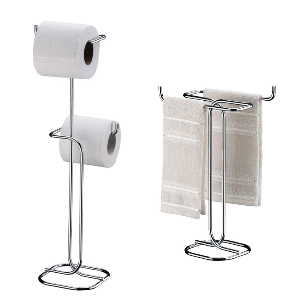 Kit Banheiro Cromado Porta Papel Higiênico + Toalheiro Duplo - Future