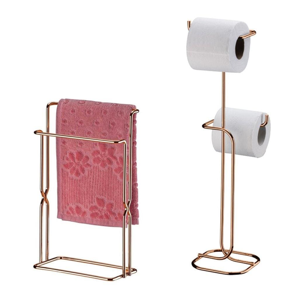 Kit Banheiro Suporte Papel Higiênico + Porta Toalha Rosto Pia Rosé Gold - Future