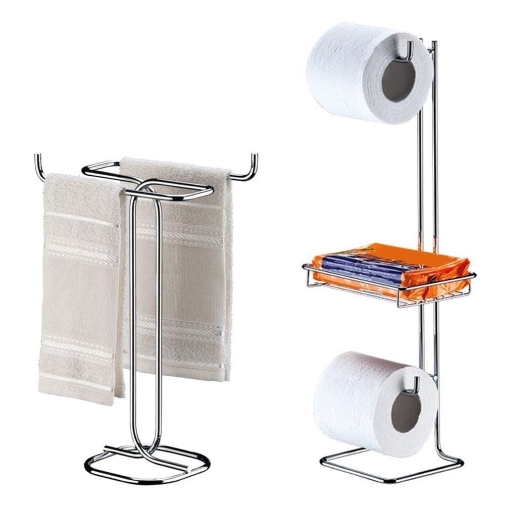 Kit Banheiro Porta Toalha Rosto + Suporte Papel Higiênico Objeto Cromado - Future