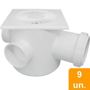 Caixa Sifonada Plastilit Quadrada com Grelha 100 x 100 x 50 Branca Embalagem com 9 Unidades