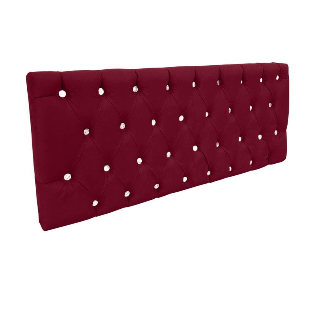 Cabeceira Painel Cristal para Cama Box Casal 140 cm Suede Vinho com Strass - D`Rossi