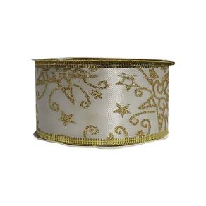 Fita Aramada de Natal Branca Glitter Dourado - 3,8cm x 2,7m