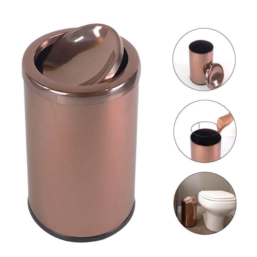 Lixeira 9,1L Cesto Lixo Tampa Basculante Cozinha Banheiro Lavabo Escritório Rose Gold - 30091/B CP