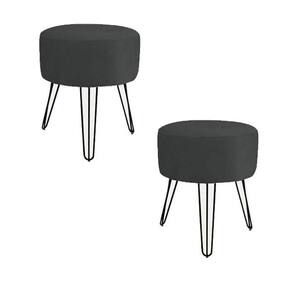 Kit 2 Puff Puf Decorativo Suede Preto Pés De Ferro Preto