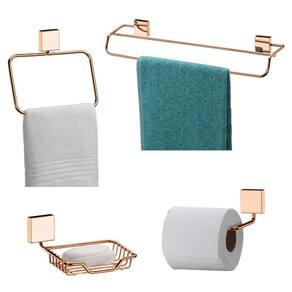 Kit 4 Pç Toalheiro 45cm / Argola + Saboneteira + Papeleiro Banheiro Rosé Gold - Future