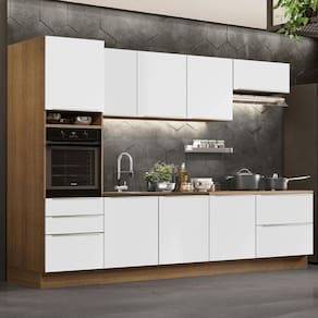 Cozinha Completa Madesa Lux 320004 com Armário e Balcão - Rustic/Branco Veludo