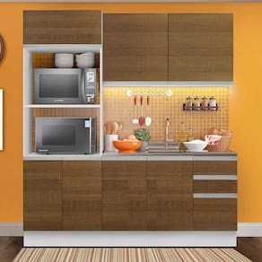Armário de Cozinha Compacta 100% MDF Madesa Acordes XB190001 com Balcão e Torre - Branco/Rustic
