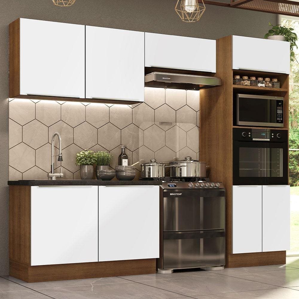 Cozinha Completa Madesa Lux 270001 com Armário e Balcão - Rustic/Branco Veludo