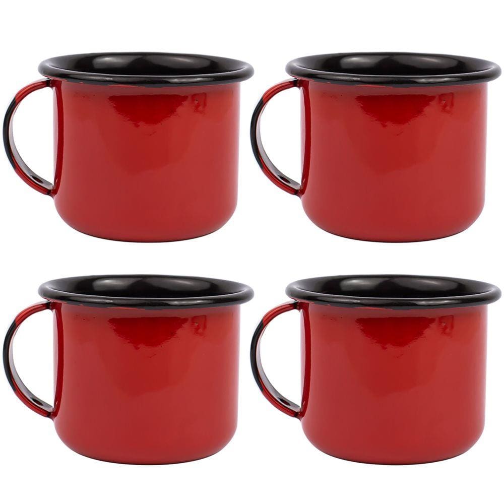 Jogo 4 Canecas Esmaltadas Retrô Vermelhas 90ml Xícaras Ágata Para Café Chá