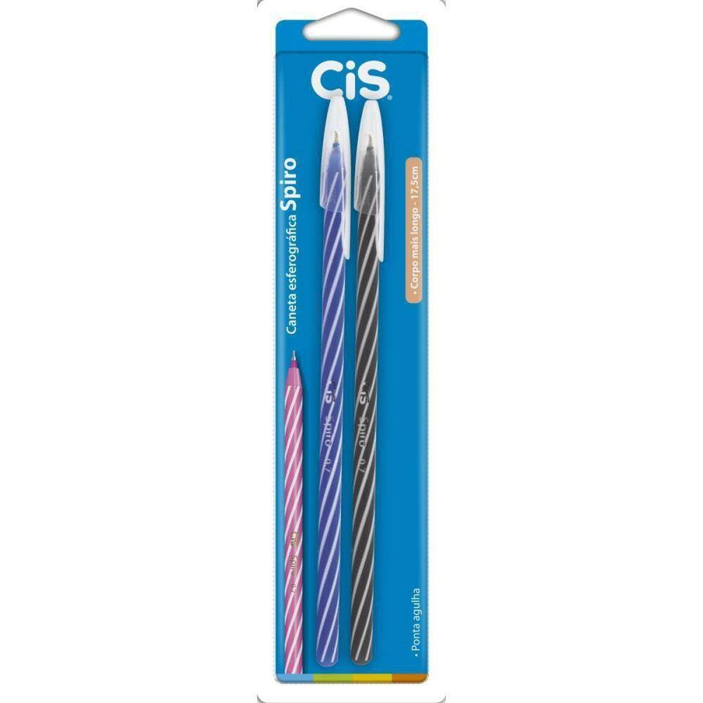 Caneta Esferografica Cis Spiro 0,7Mm Az/Pt Bl.C/2 - Blt