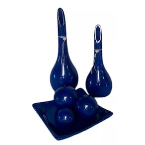 Jogo Vasos Par Lâmpadas E Centro Mesa 3 Elementos Azul Royal