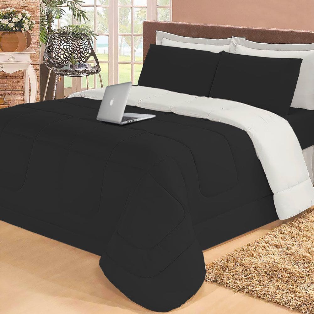 Jogo de Cama Queen com Edredom Lençol Fronha Função Cobre Leito e Cobertor