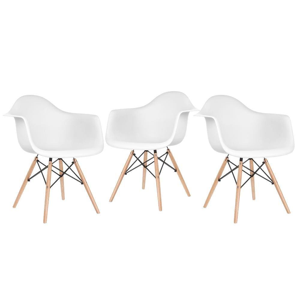 KIT - 3 x cadeiras Charles Eames Eiffel DAW com braços - Base de madeira clara -