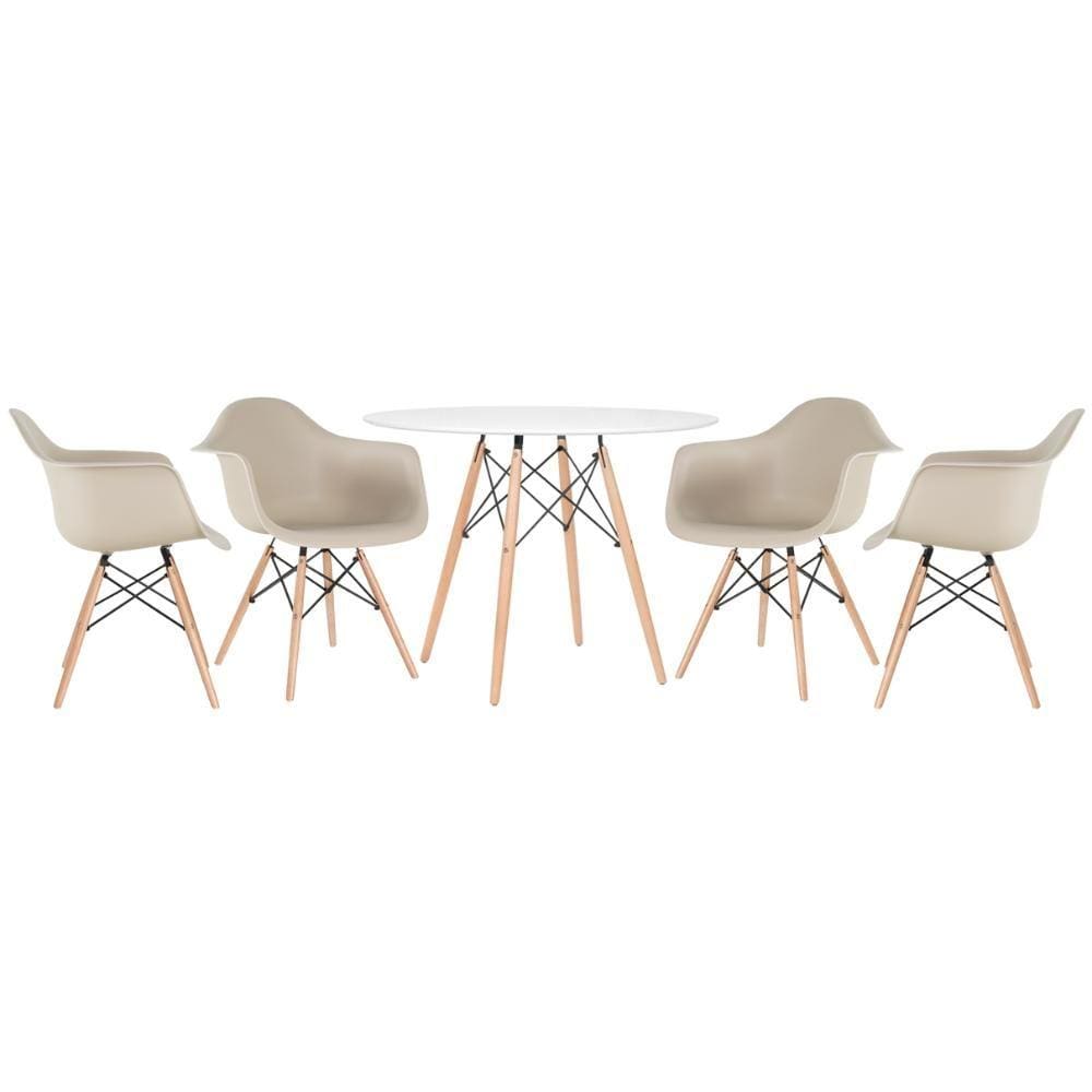 KIT - Mesa redonda Eames 100 cm branco + 4 cadeiras Eiffel DAW