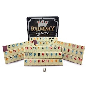 Jogo Rummy Hoyle Games 106 Peças Jogo de Tabuleiro Rummikub Com 4 Suportes e Estojo Lata