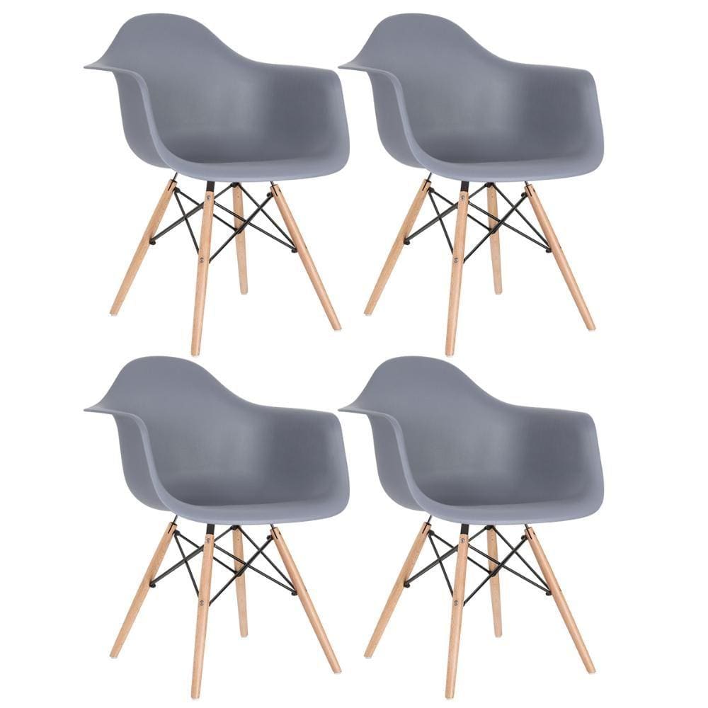 KIT - 4 x cadeiras Charles Eames Eiffel DAW com braços - Base de madeira clara -