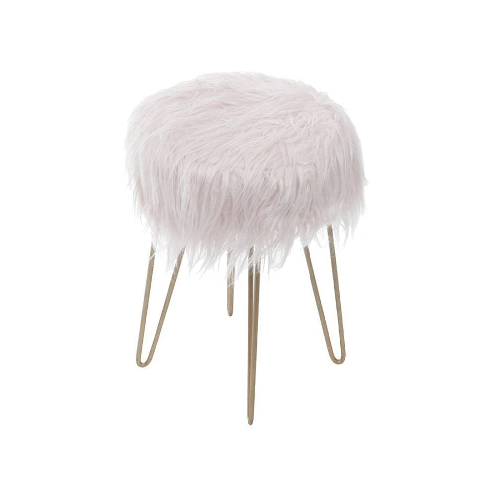 Puff Boxbit Petit Pelo Longo Rosa Base Metal