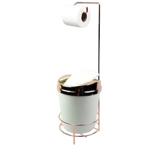 Suporte Porta Papel Higiênico lixeira Branco 5 Litros Com Tampa Basculante Rose Gold Banheiro - AMZ