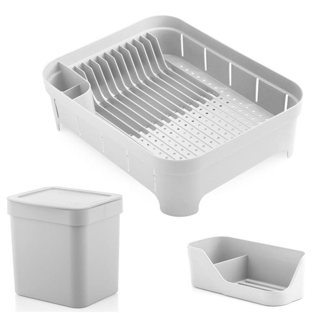 Kit Cozinha Trium Escorredor De Louças + Lixeira 2,5L + Porta Detergente - Ou
