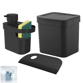 Kit Lixeira 2,5l Dispenser Porta Detergente Esponja Rodo Compacto Pia Cozinha - Ou