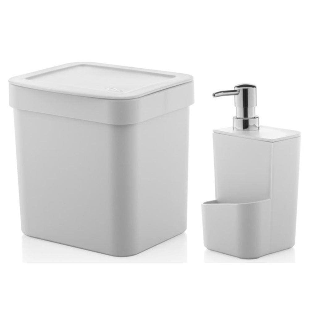 Kit Cozinha Trium Dispenser Porta Detergente Bucha + Lixeira 4,7 Litros - Ou