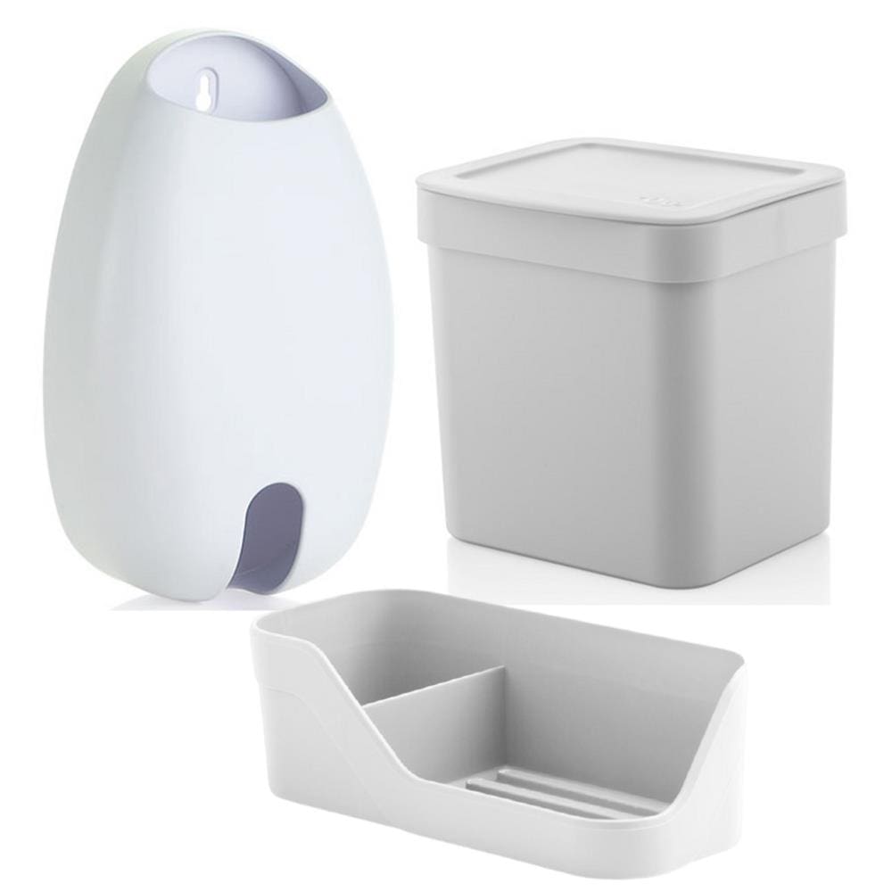 Kit Cozinha Organizador Pia Detergente + Dispenser Porta Sacolas + Lixeira 2,5L - Ou